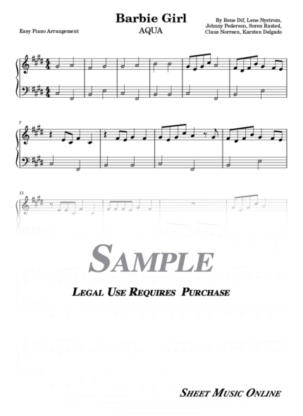 Aqua – Barbie Girl Easy Sheet Music