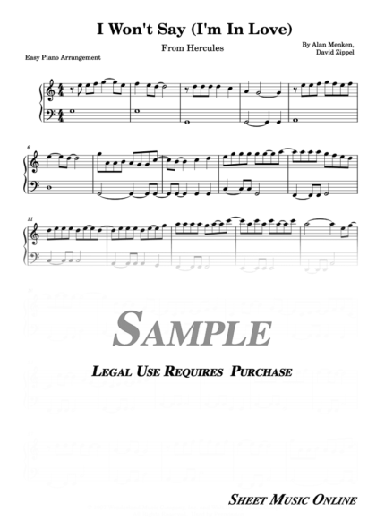 I Won’t Say (I’m In Love) From Hercules Easy Sheet Music