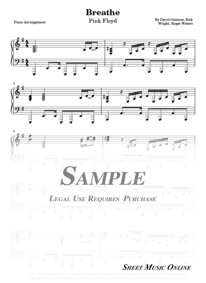 Pink Floyd - Breathe Sheet Music