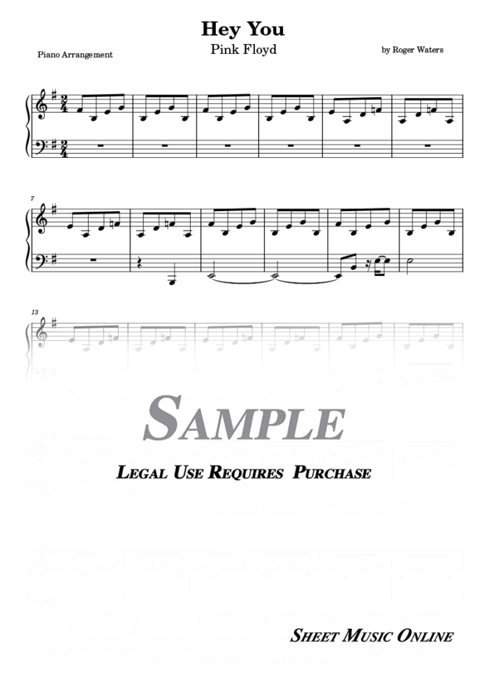 Pink Floyd - Hey You Sheet Music