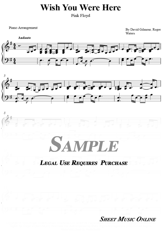 Pink Floyd - Wish You Were Here Sheet Music