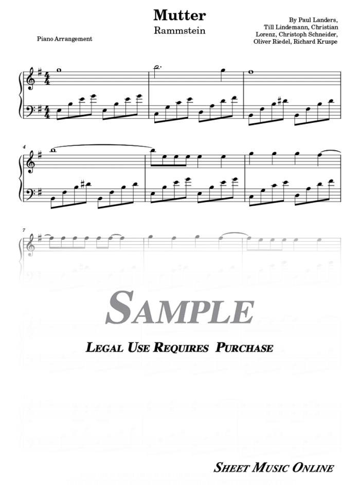 Rammstein - Mutter Sheet Music