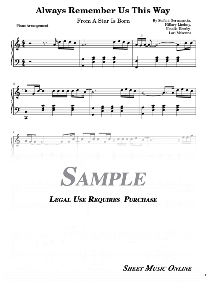 Lady Gaga - Always Remember Us This Way Sheet Music
