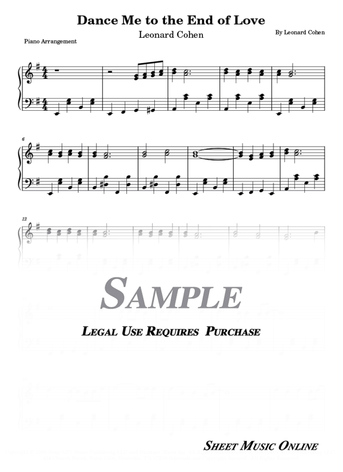 Leonard Cohen - Dance Me to the End of Love Sheet Music