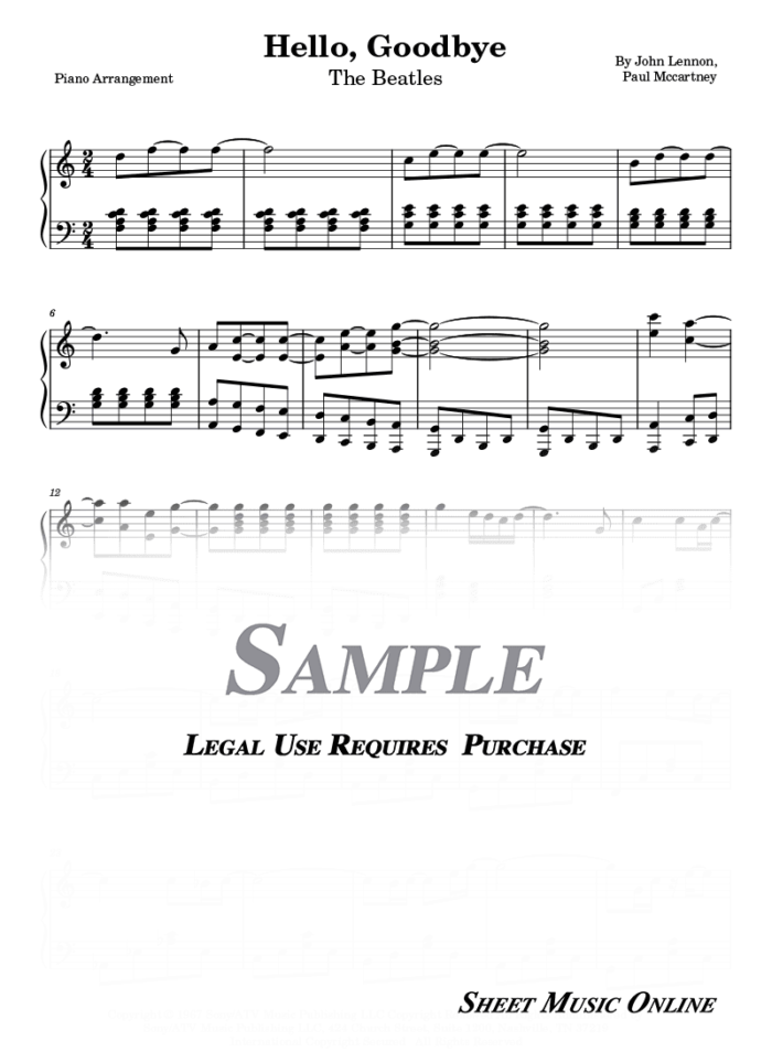 The Beatles - Hello, Goodbye Sheet Music