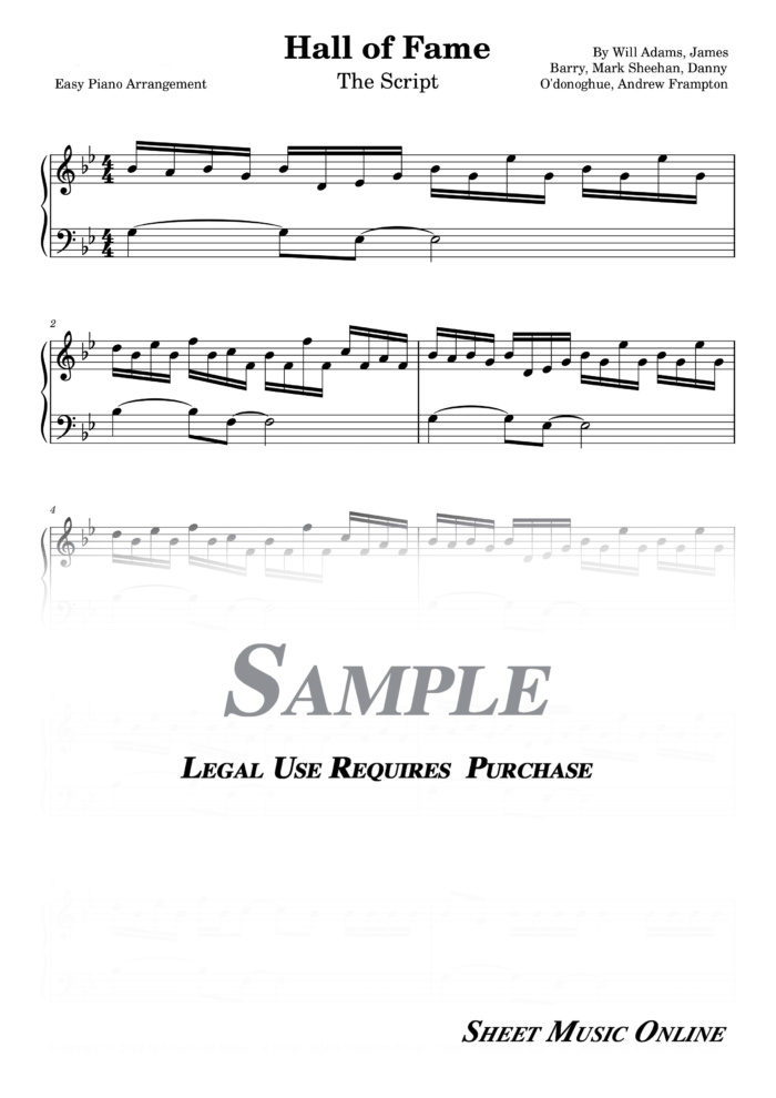 The Script - Hall of Fame Easy Sheet Music