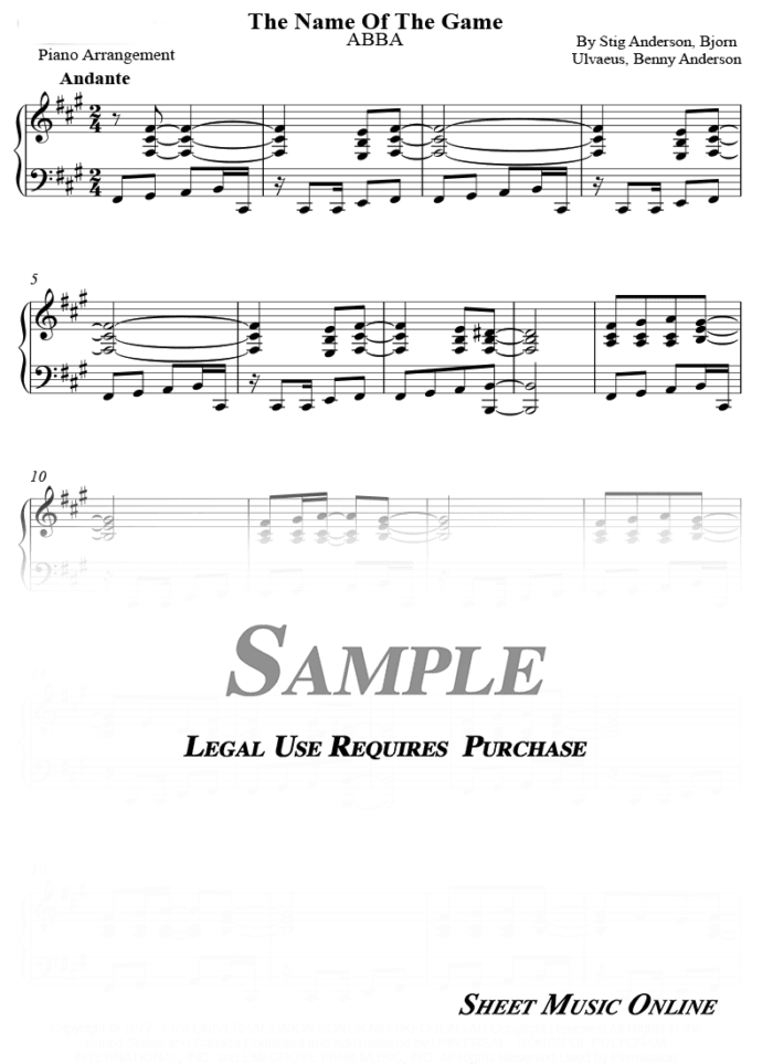 ABBA - The Name Of The Game Sheet Music
