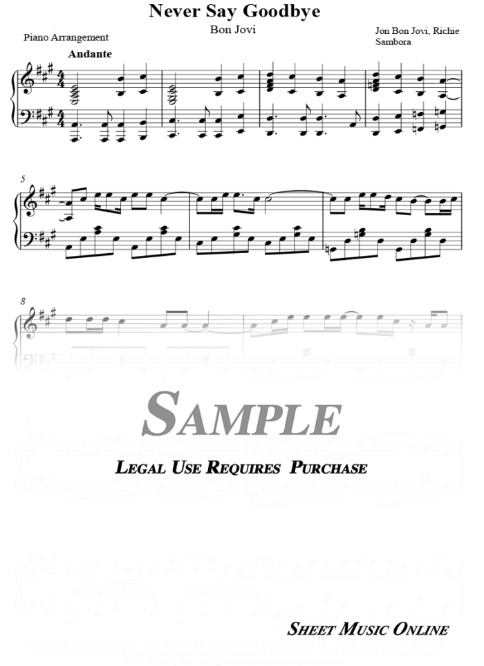 Bon Jovi - Never Say Goodbye Sheet Music