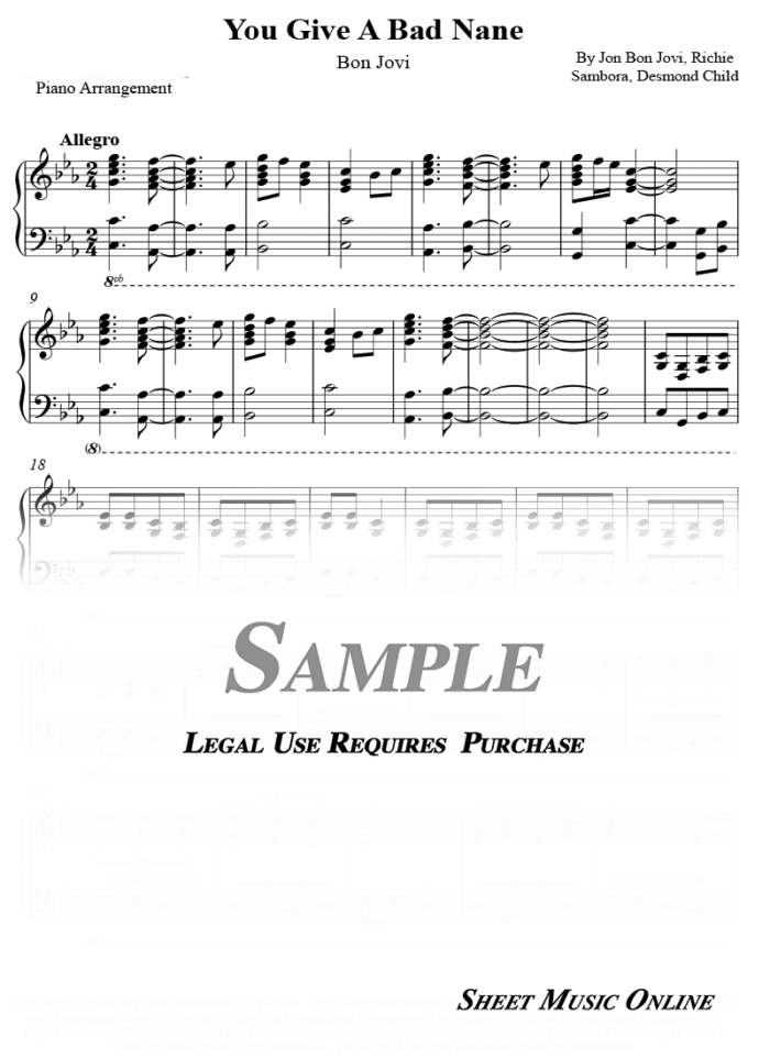 Bon Jovi - You Give Love A Bad Name Sheet Music