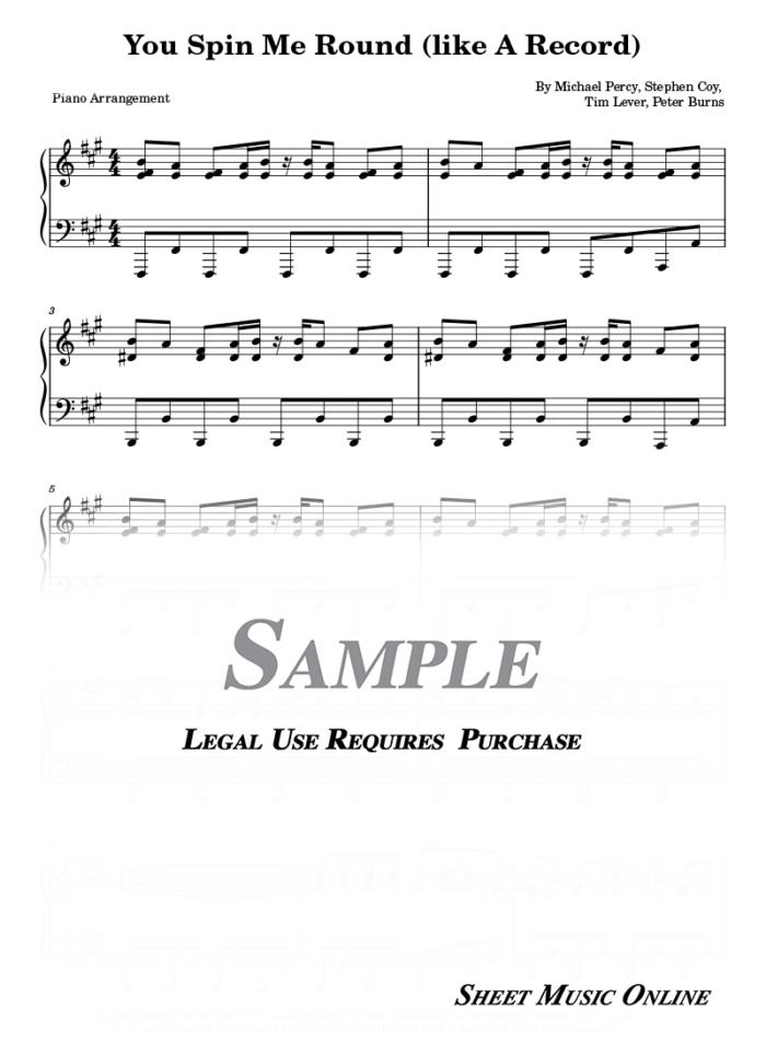 Dead Or Alive - You Spin Me Round (Like a Record) Sheet Music