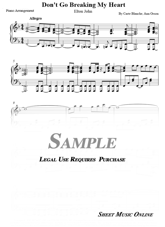 Elton John - Don't Go Breaking My Heart Sheet Music