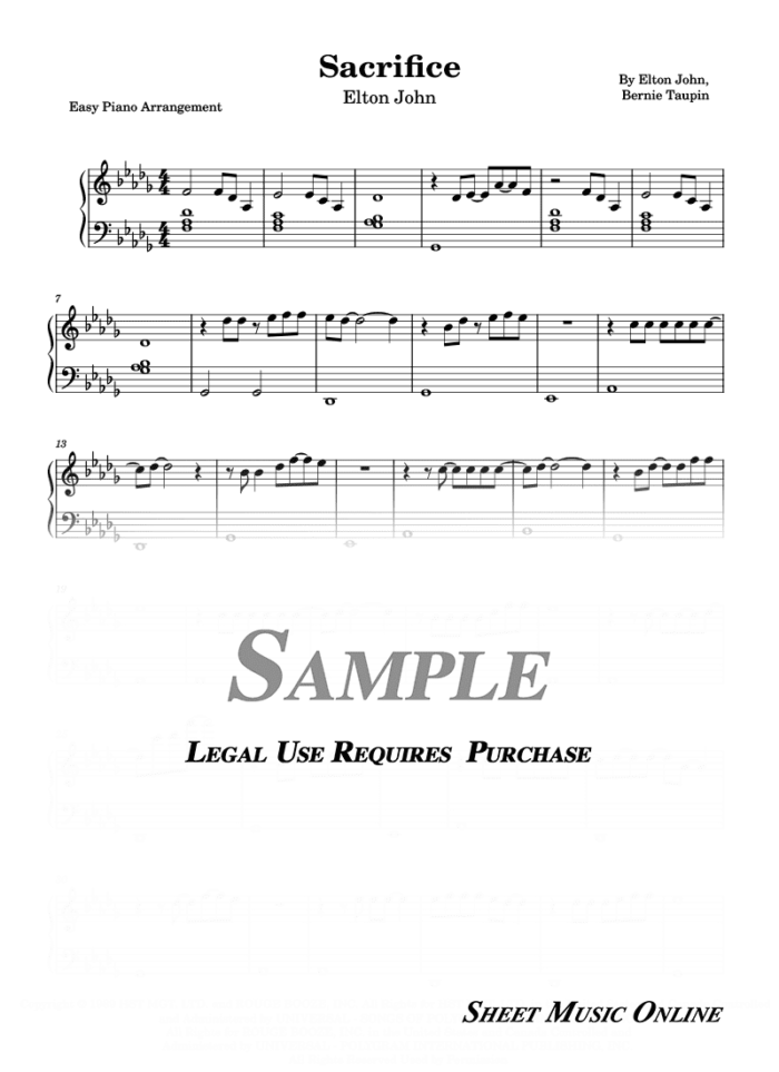 Elton John - Sacrifice Easy Sheet Music