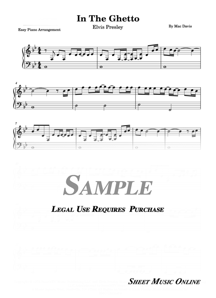 Elvis Presley - In the Ghetto Easy Sheet Music
