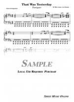 Foreigner - That Was Yesterday Sheet Music