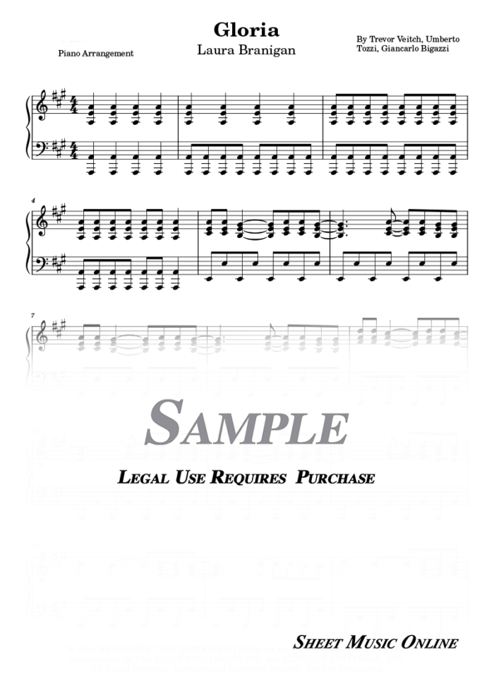 Laura Branigan - Gloria Sheet Music