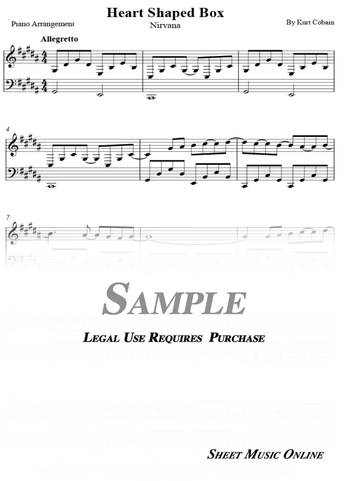 Nirvana - Heart Shaped Box Sheet Music