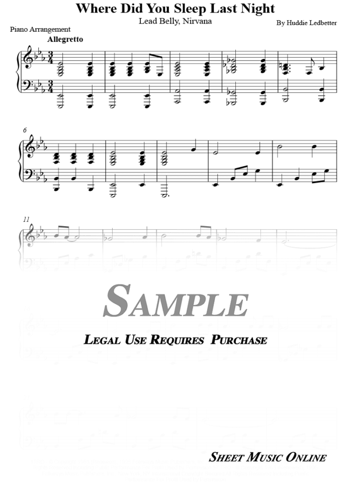 Nirvana - Where Did You Sleep Last Night Sheet Music