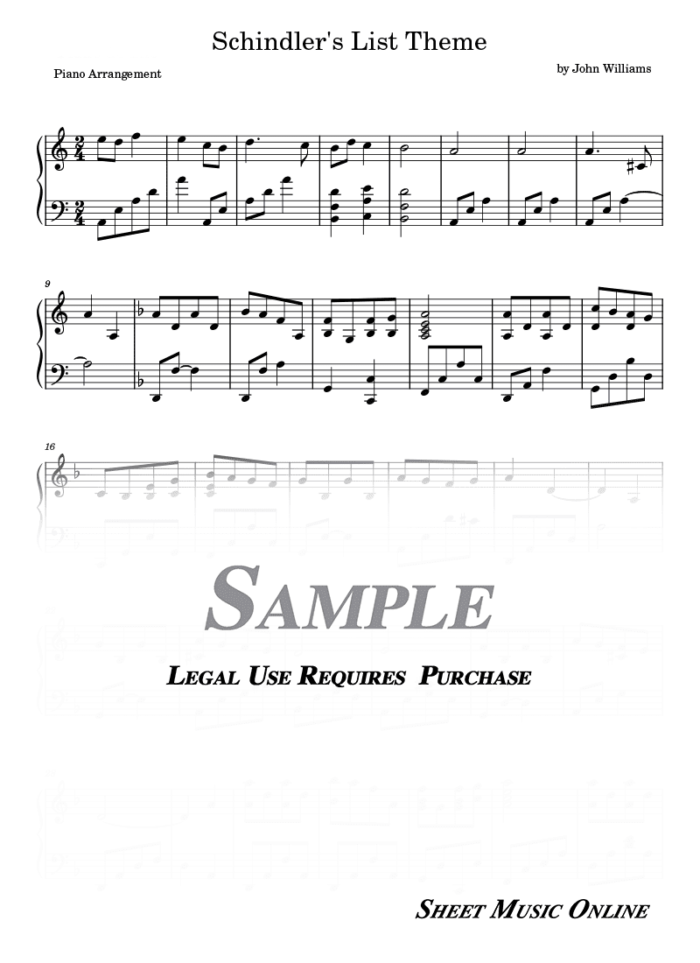John Williams - Schindler's List Main Theme Sheet Music