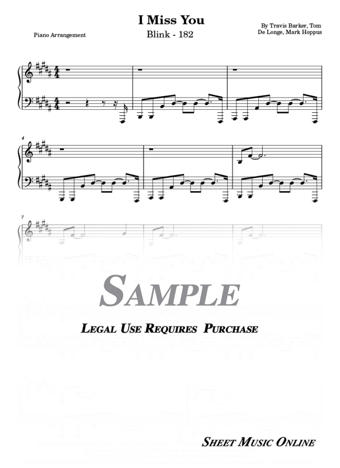 Blink 182 - I Miss You Sheet Music