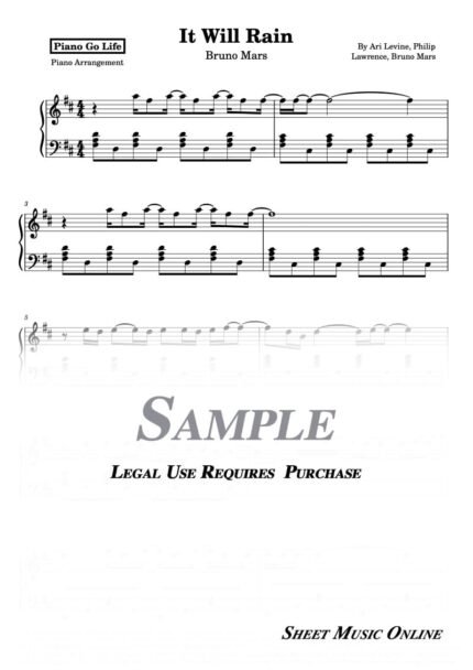 Bruno Mars - It Will Rain Sheet Music