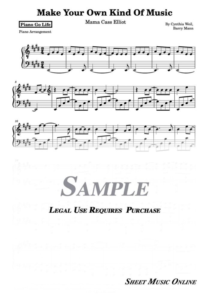 Cass Elliot - Make Your Own Kind Of Music Sheet Music