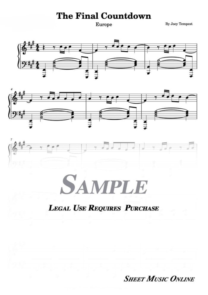 Europe - The Final Countdown Sheet Music