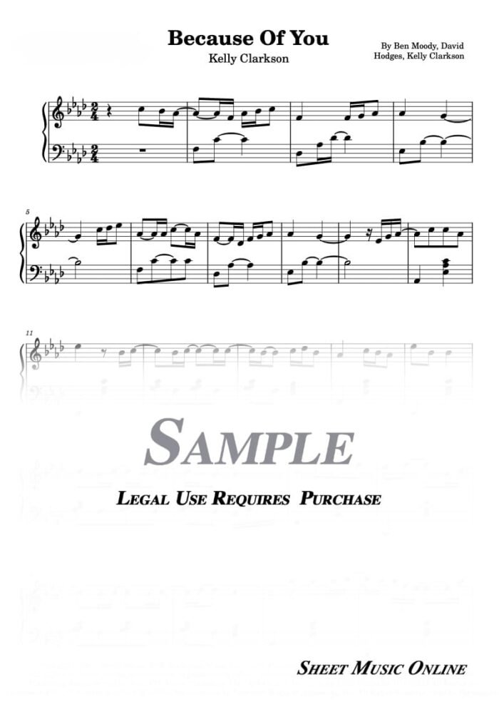 Kelly Clarkson - Because Of You Sheet Music