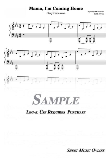 Ozzy Osbourne - Mama, I'm Coming Home Sheet Music