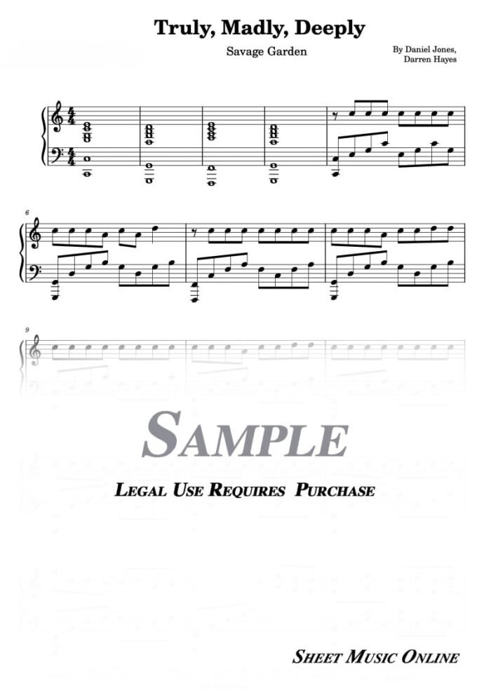 Savage Garden - Truly, Madly, Deeply Sheet Music