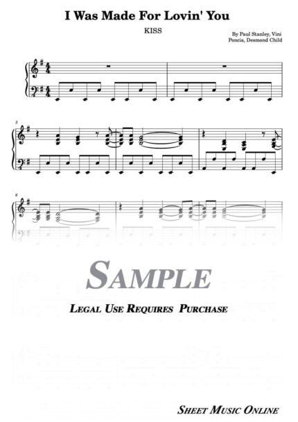 Kiss - I Was Made For Lovin' You Sheet Music