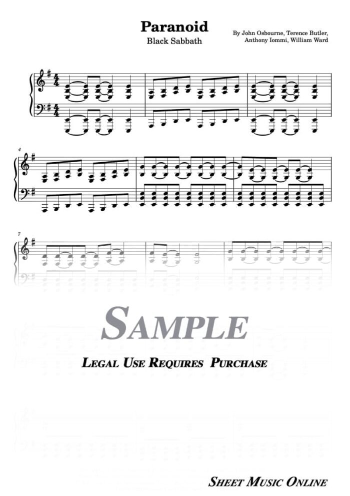 Black Sabbath - Paranoid Sheet Music