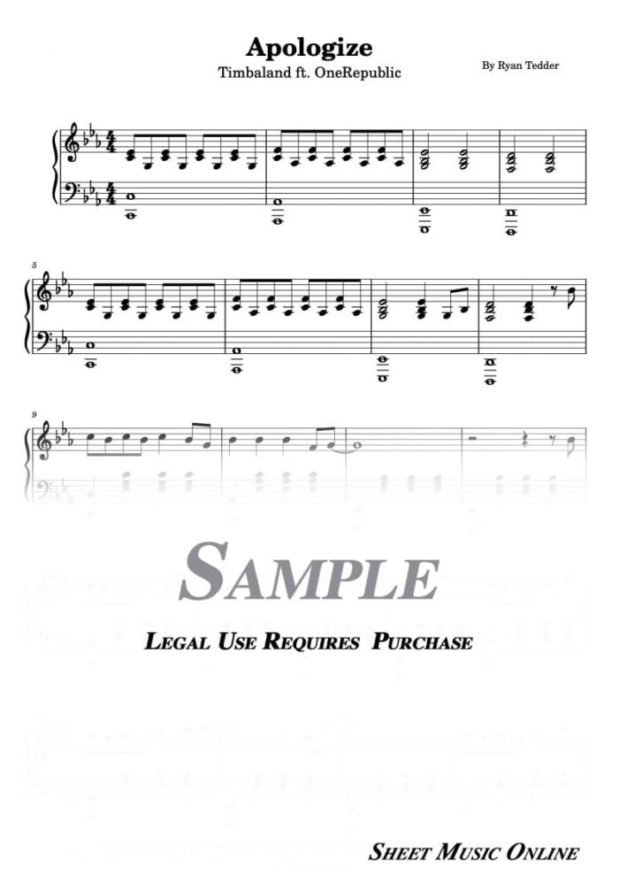 Timbaland - Apologize ft. OneRepublic Sheet Music